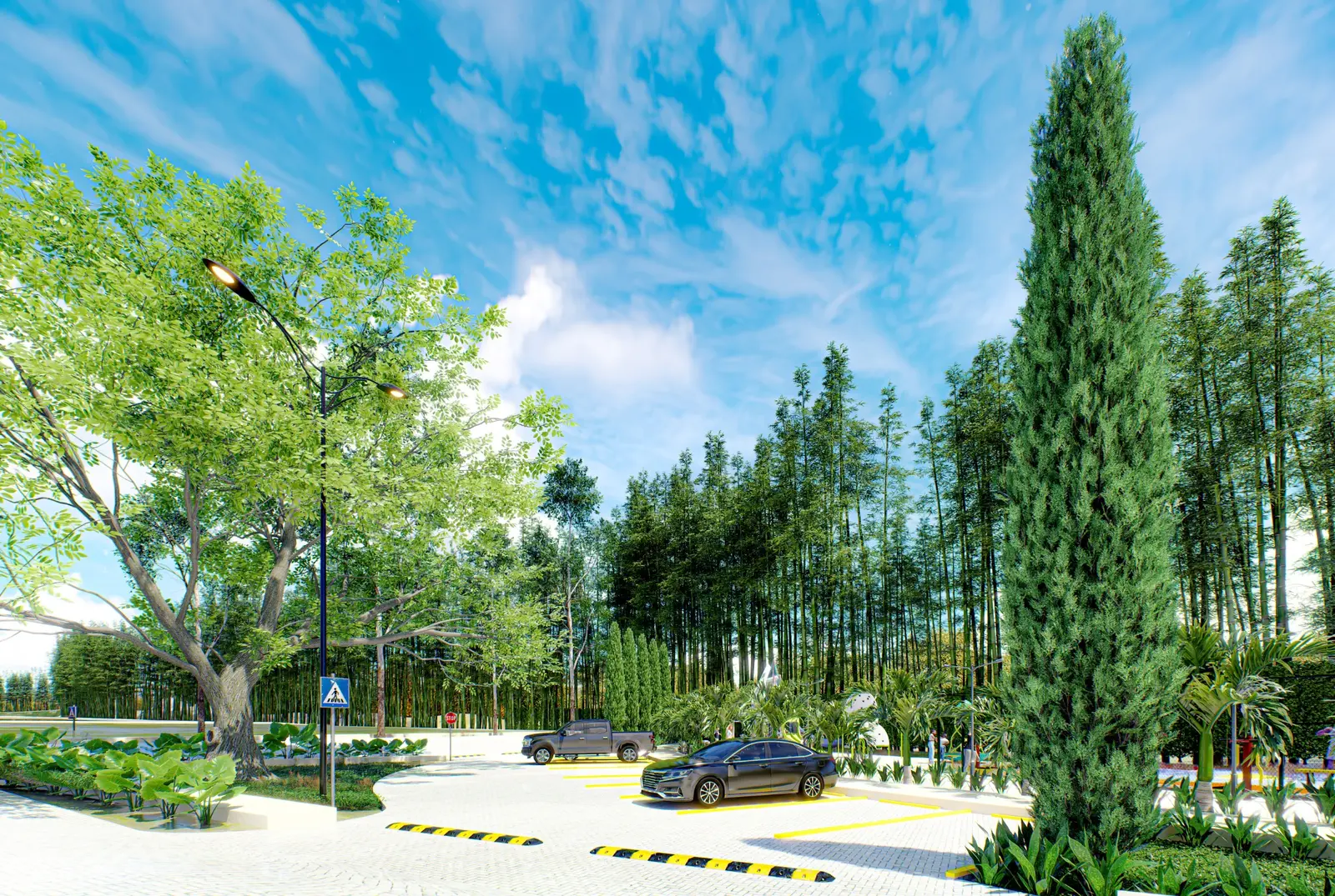 Acceso vehicular y zona deportiva de Veranorte