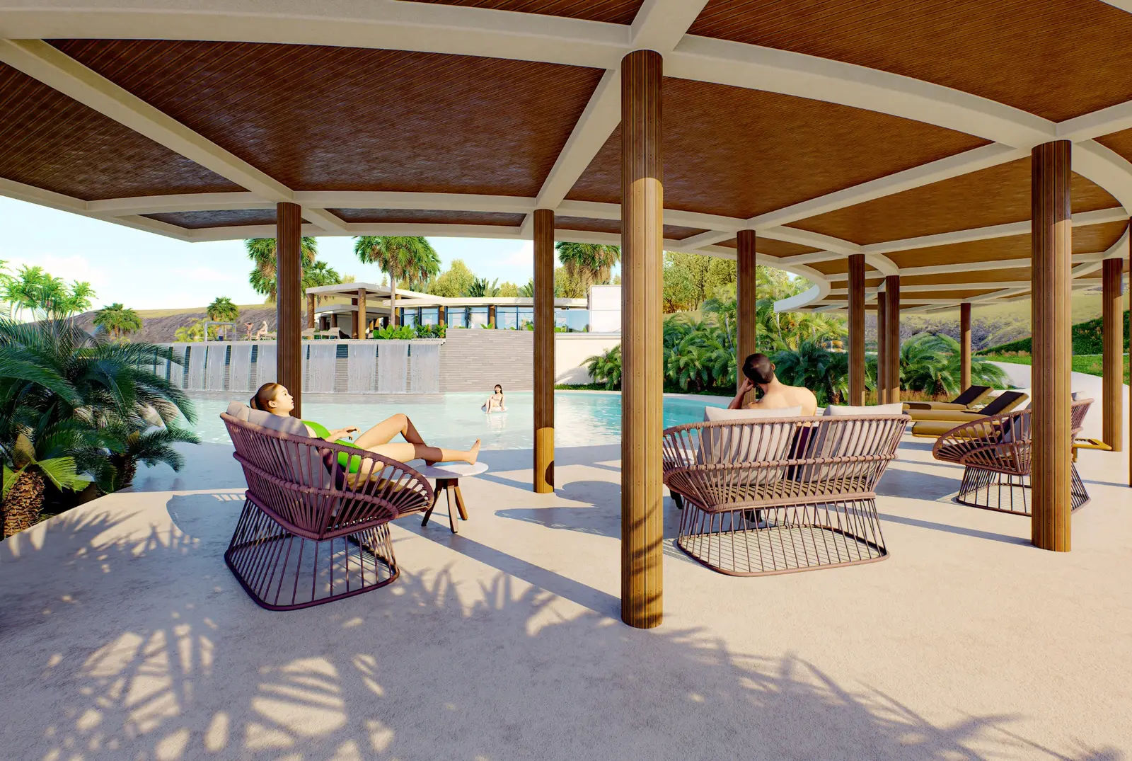 Kiosco social abierto tipo mirador junto a la piscina